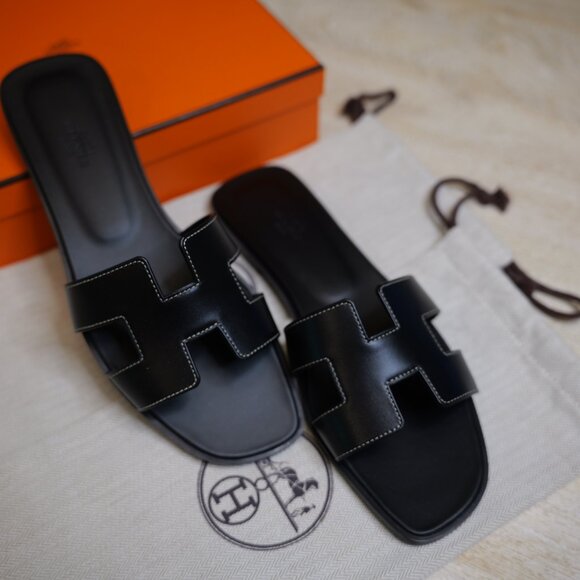NIB Hermès Oran Sandals Black Leather EU 41 US 9.5 - Picture 8 of 16